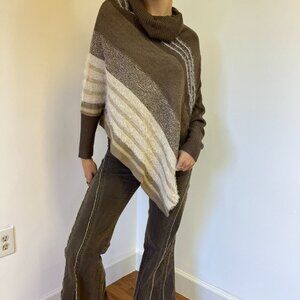 Brown striped 70s style poncho